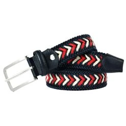 Bassin And Brown Arrow Striped Waxed Rope Braided Belt - Navy/Red/Beige