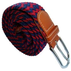 Bassin And Brown Striped Woven Stretch Belt - Wine/Navy