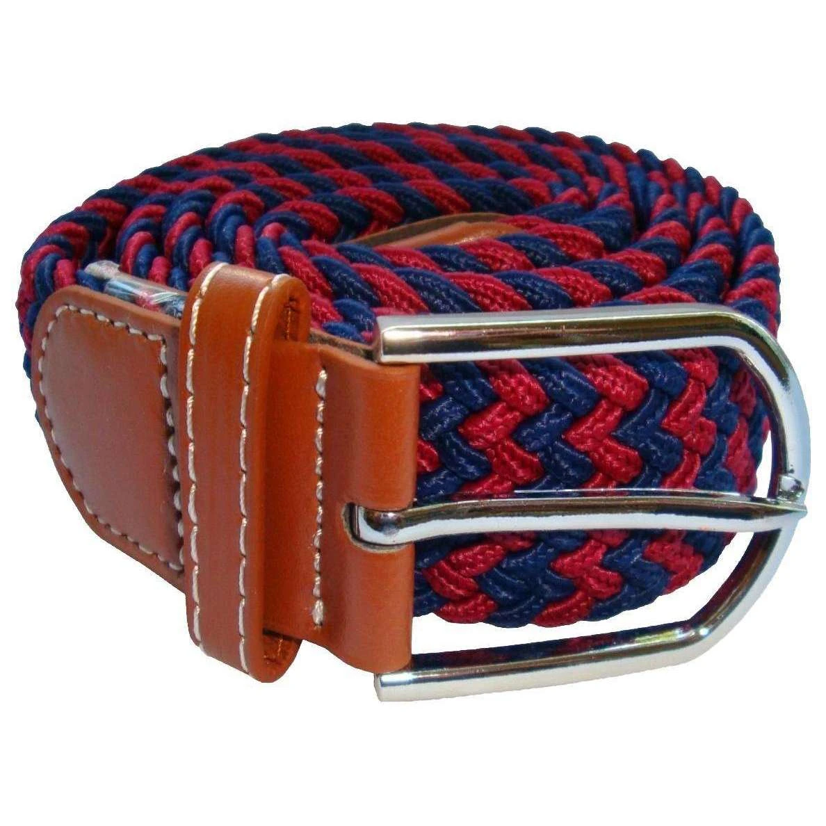 Bassin And Brown Striped Woven Stretch Belt - Wine/Navy - Image 2
