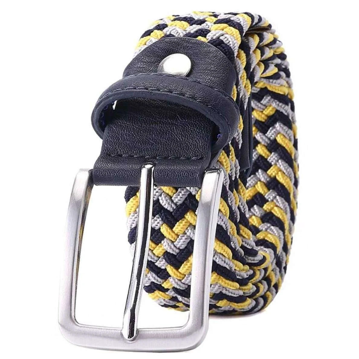 Bassin And Brown Triple Stripe Woven Belt - Yellow/White/Navy - Image 2