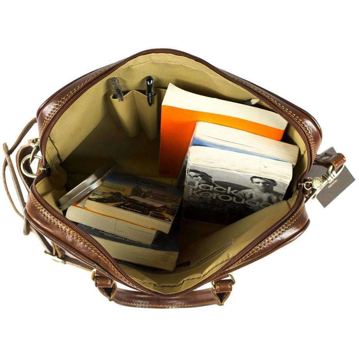 David Van Hagen Leather Business Bag - Brown - Image 3