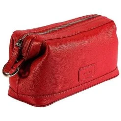 Dents Beauley Pebble Grain Leather Wash Bag - Berry Red