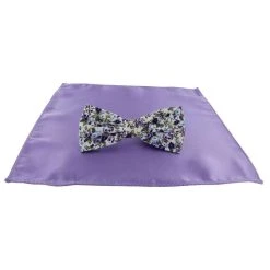 Michelsons Of London Contast Floral Bow Tie And Plain Pocket Square Set - Lilac