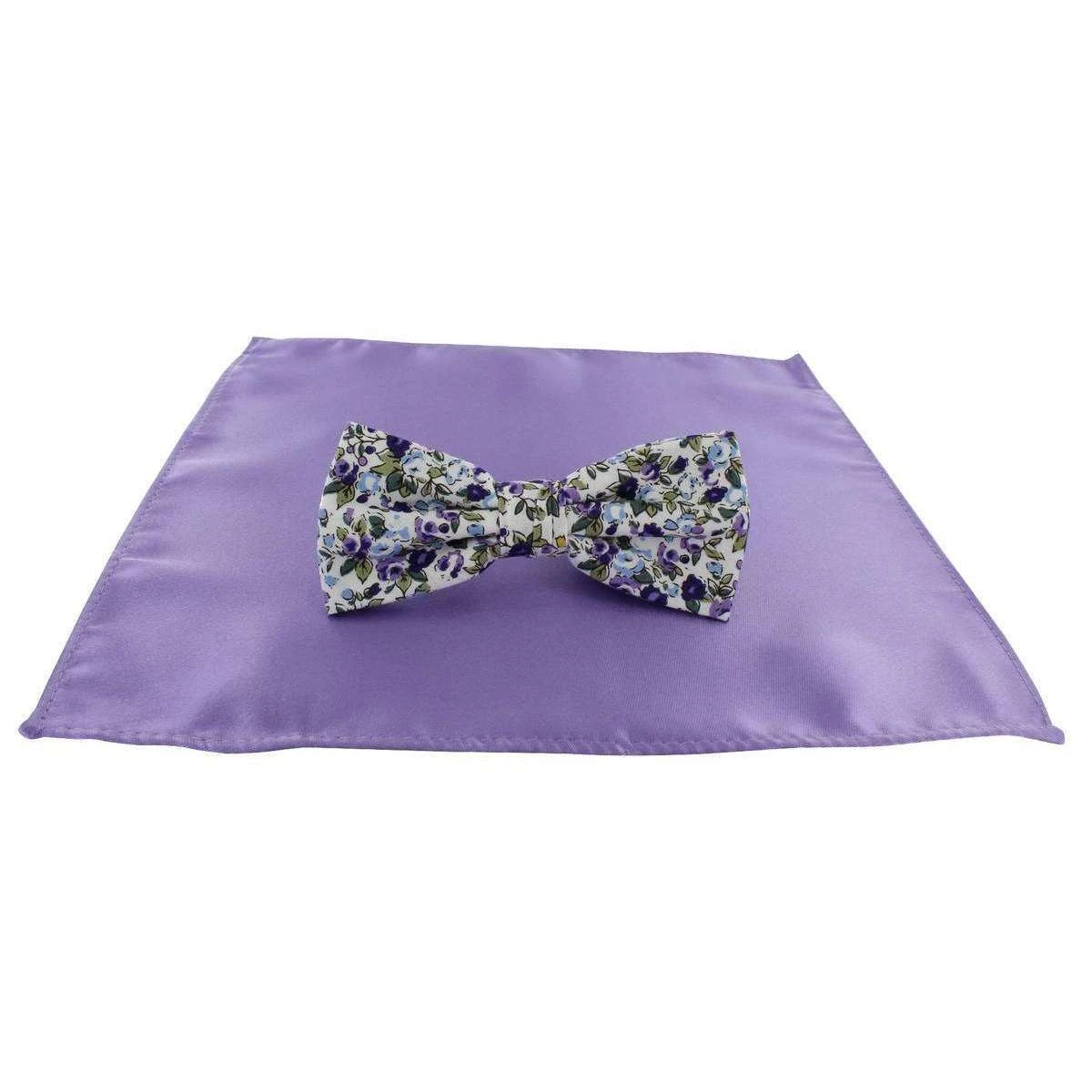 Michelsons Of London Contast Floral Bow Tie And Plain Pocket Square Set - Lilac