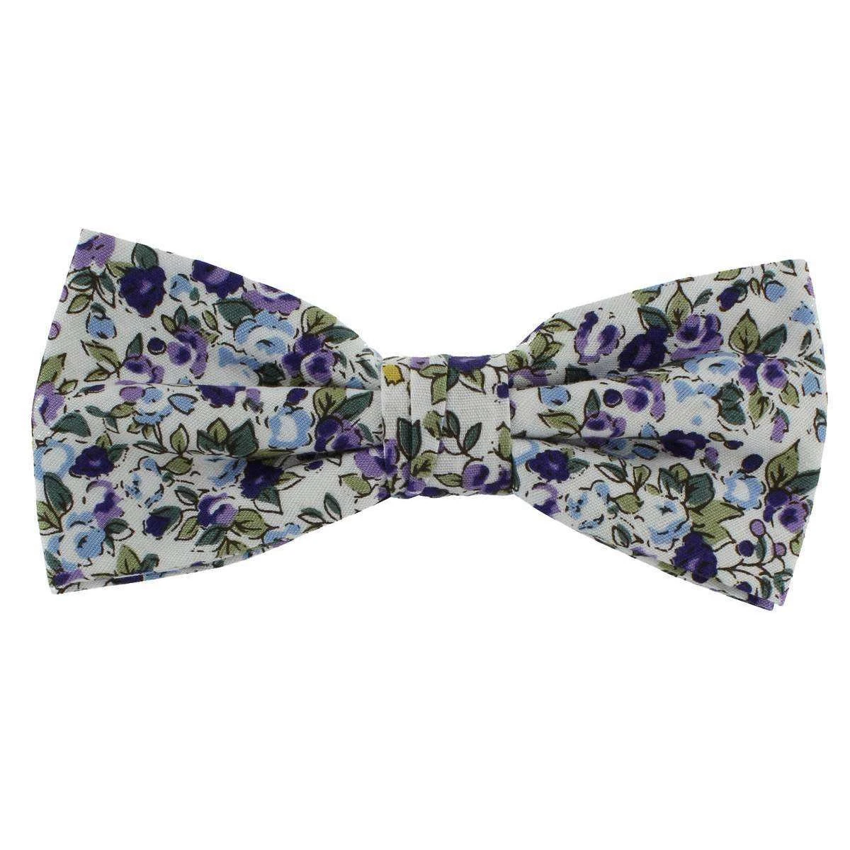 Michelsons Of London Contast Floral Bow Tie And Plain Pocket Square Set - Lilac - Image 2
