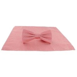 Michelsons Of London Semi Plain Bow Tie And Pocket Square Set - Coral