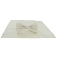 Michelsons Of London Semi Plain Bow Tie And Pocket Square Set - Cream