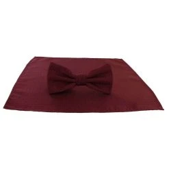Michelsons Of London Semi Plain Bow Tie And Pocket Square Set - Dark Red
