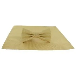Michelsons Of London Semi Plain Bow Tie And Pocket Square Set - Gold