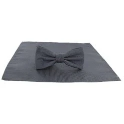 Michelsons Of London Semi Plain Bow Tie And Pocket Square Set - Grey