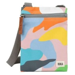 Roka Chelsea Mellow Camo Sustainable Canvas Pocket Sling Bag - White/Blue/Orange