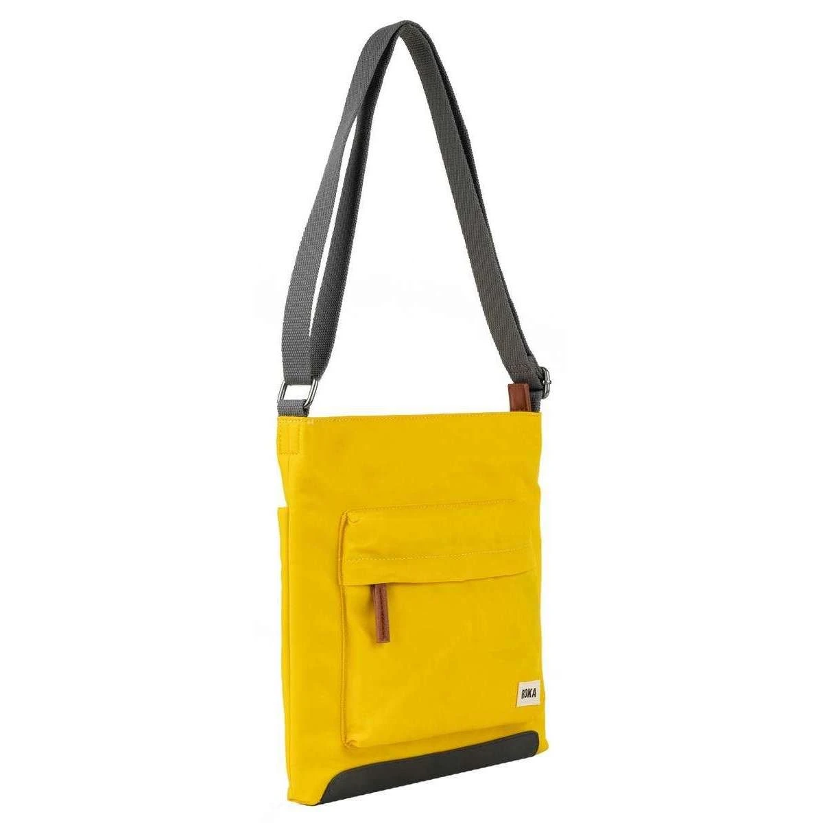 Roka Kennington B Medium Sustainable Nylon Cross Body Bag - Mustard Yellow - Image 3