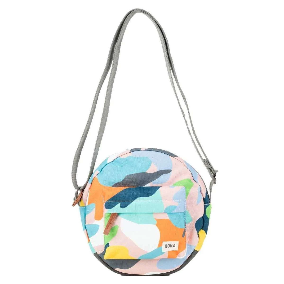 Roka Paddington B Small Mellow Camo Sustainable Canvas Crossbody Bag - White/Blue/Orange
