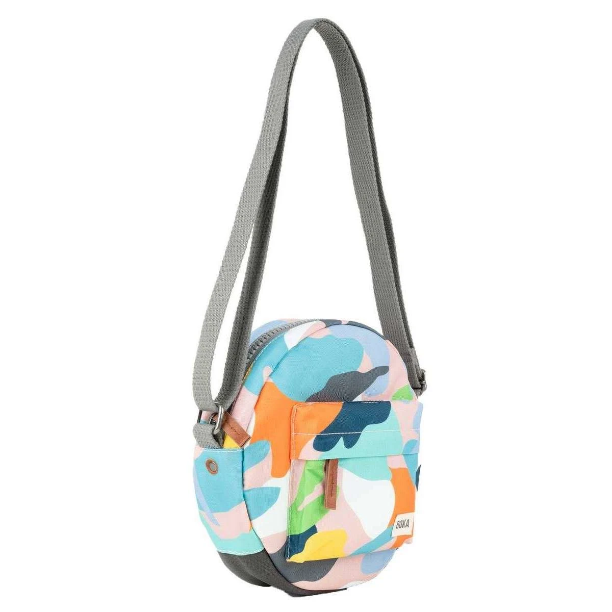 Roka Paddington B Small Mellow Camo Sustainable Canvas Crossbody Bag - White/Blue/Orange - Image 3